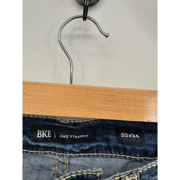 BKE Buckle Jake Straight Jeans Mens 33x34 Blue Premium Stretch Distressed Denim - Picture 6 of 9